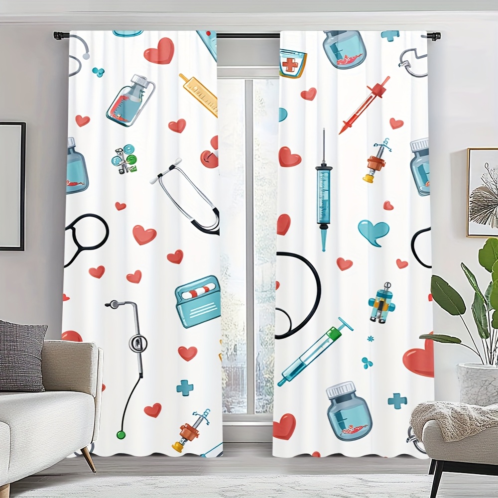 Science Nursery - Cortinas de Poliéster com Padrão Médico
